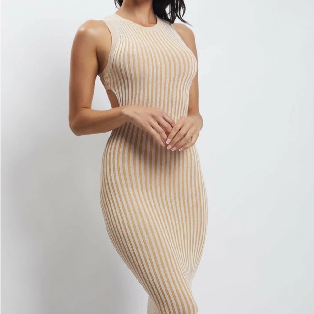 Meshki marlisa ribbed knit bodycon backless midi dress - new